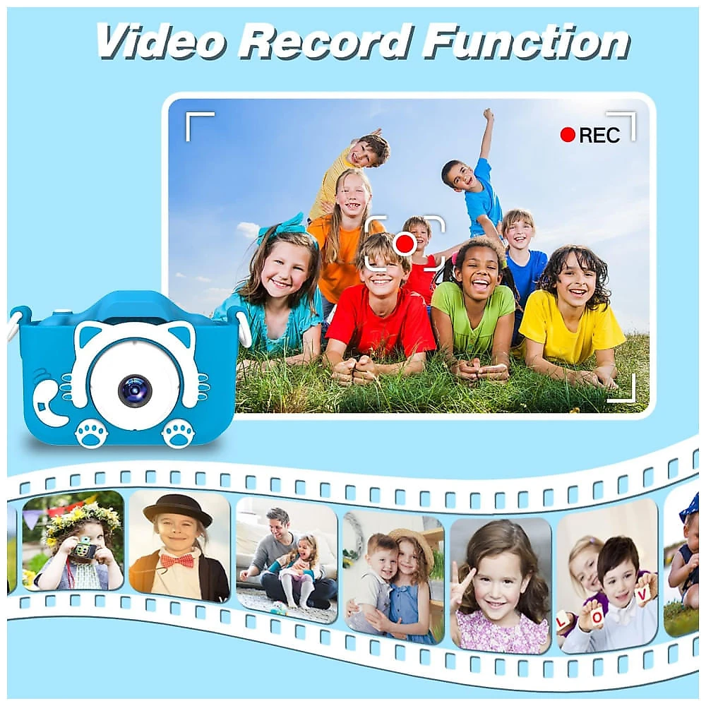 Câmera infantil Goopow para crianças de 3 a 8 anos, com vídeo HD 1080p, 12 MP, zoom digital 8x, 28 molduras divertidas, 3 jogos.