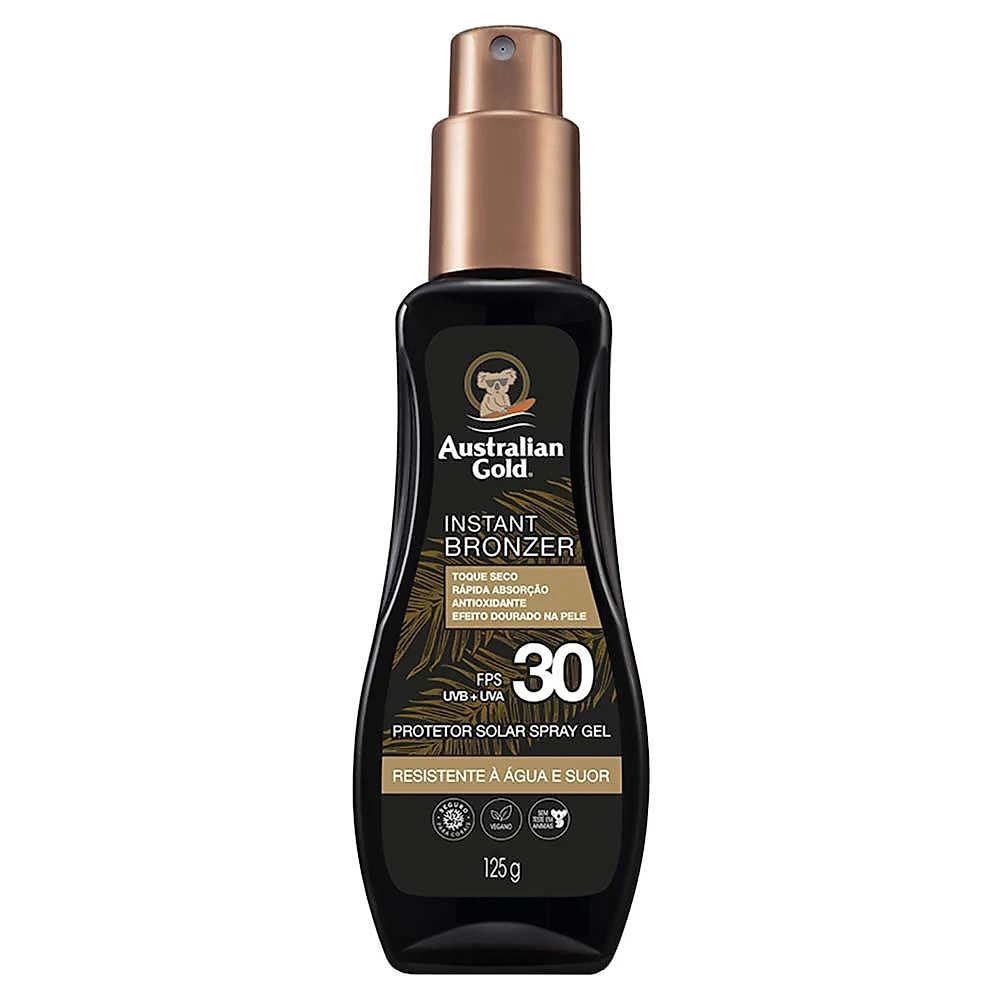 Protetor solar corporal fps 30 australian gold - instant bronzer spray gel 125ml