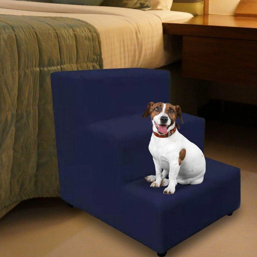 Escada Escadinha Pet Cachorro 3 Degraus Rampa Suede Dog Azul Marinho