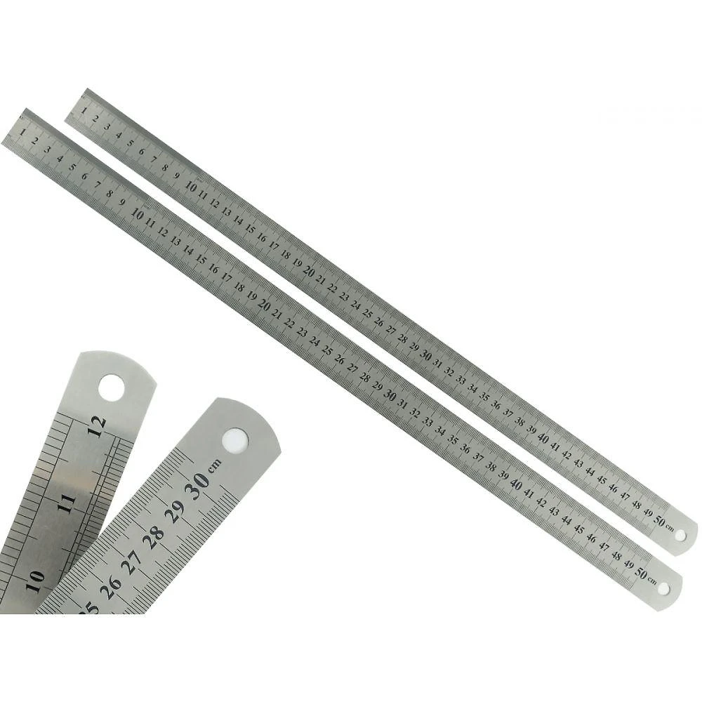 Kit 2 Réguas Escolar Metal Aço Inox 50cm