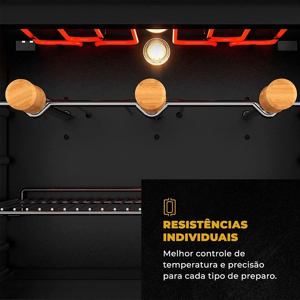 Churrasqueira Elétrica de Embutir Ranch 3 Espetos Rotativos Preto Fischer 220V