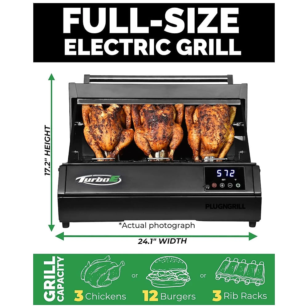 Churrasqueira Elétrica Turbo Outdoor PLUGNGRILL 1700W - Grill Infravermelho 61cm - Smart BBQ com Display de Sonda