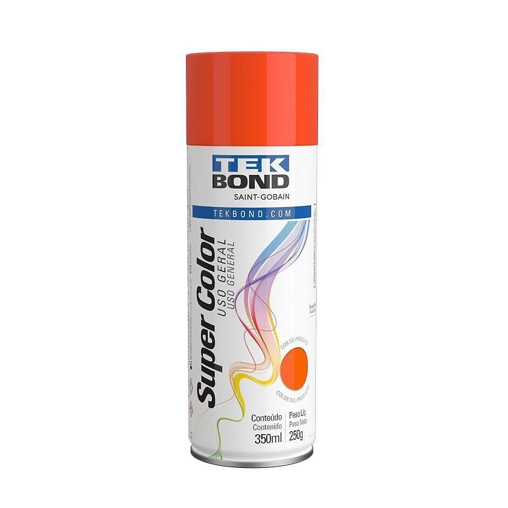 Spray Uso Geral Super Color Tinta Acrilica Secagem Rapida Laranja Tekbond 350ML