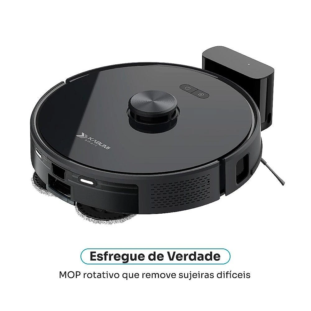 Robô Aspirador de Pó e Passa Pano KABUM! smart K1000 - Mapeia a Laser, 2 MOPs, até 7000Pa, Alexa/Google, BT, Bivolt, Preto - KSAR1000PT
