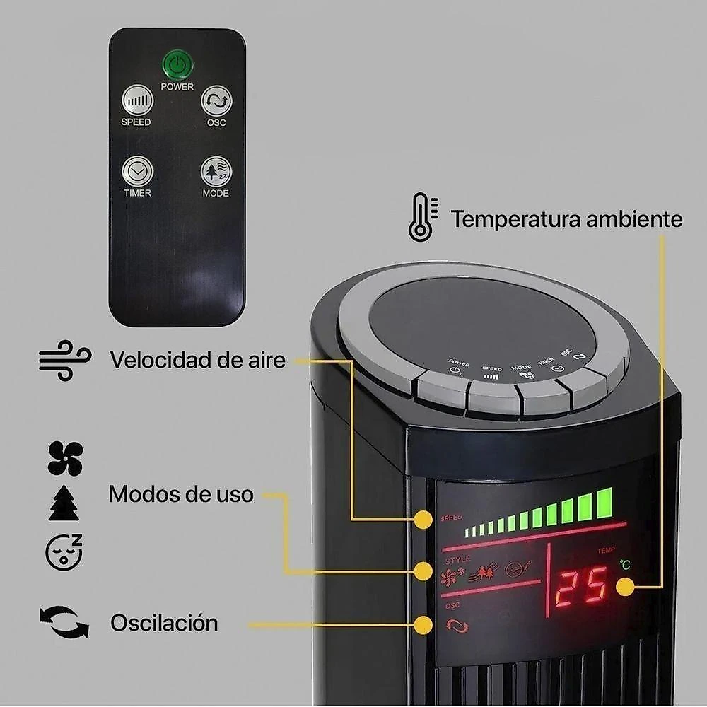 Ventilador Torre Leva Pra Casa 70W 3 Pás 3 Velocidades VTR-01 Preto 110V