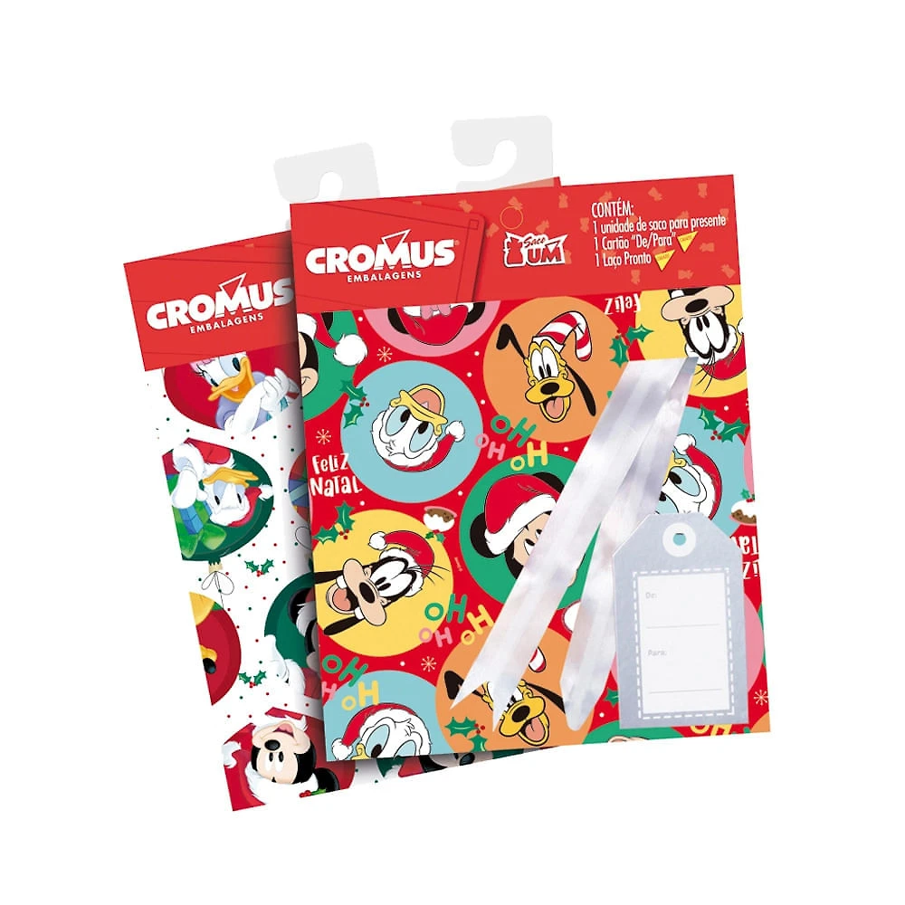 Kit Saco de Presente Natalino Cromus Disney 30x44cm
