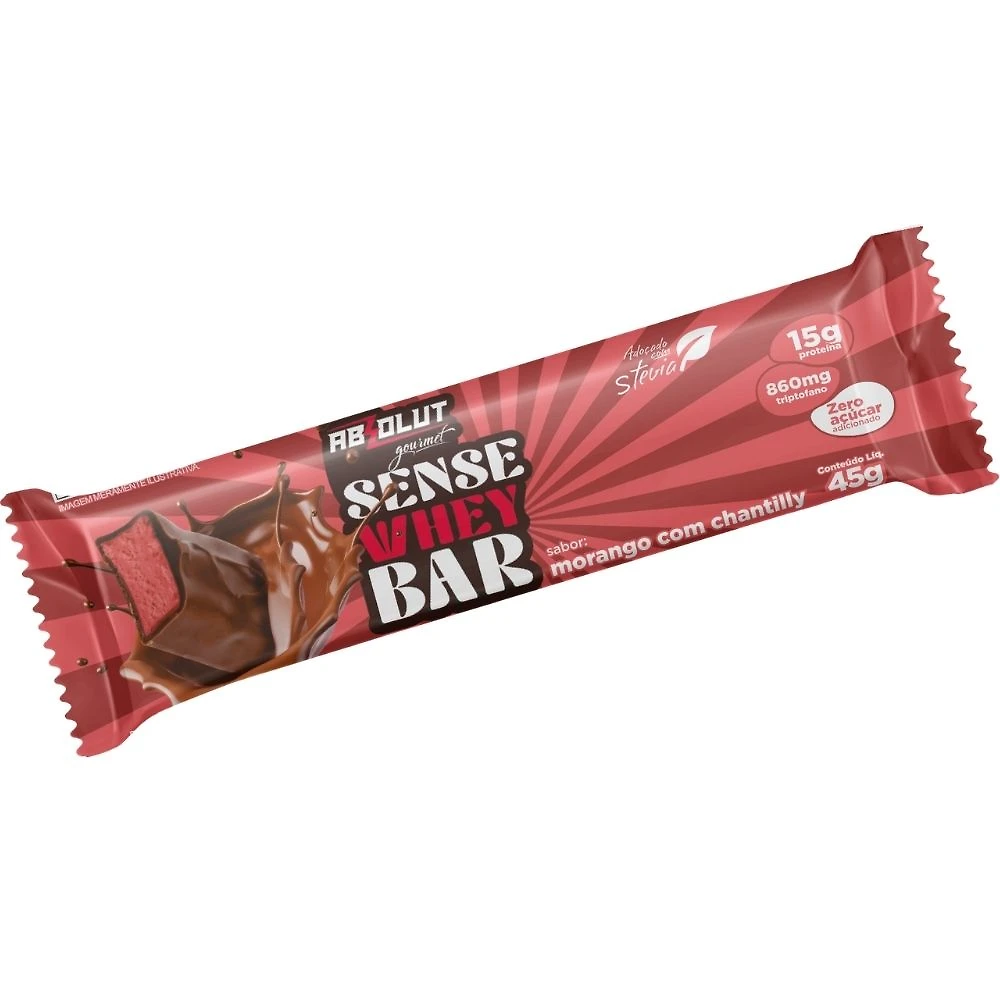 Whey Bar Absolut Gourmet Sense 15g de Proteína Sabor Morango com Chantilly 45g
