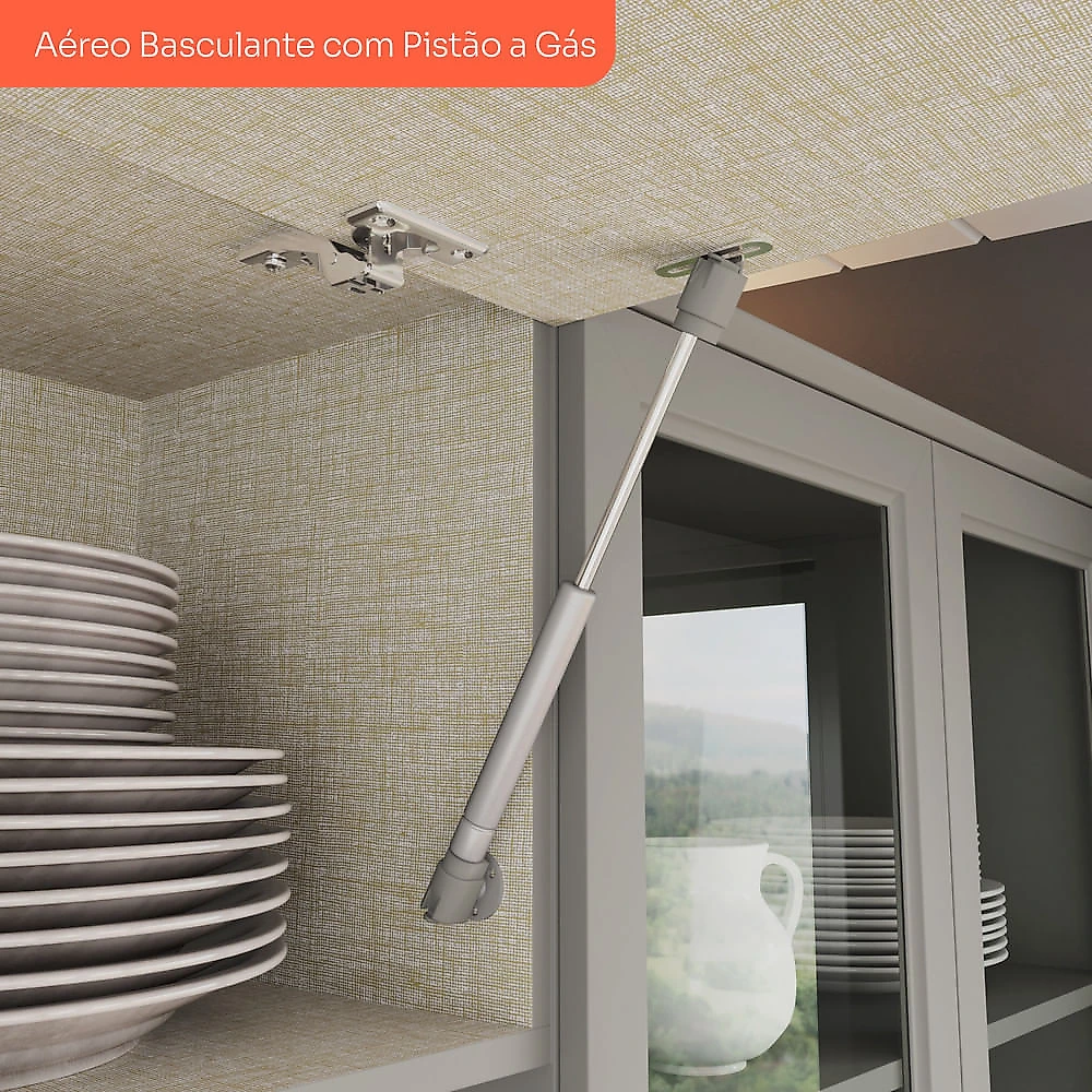 Cozinha Completa 4 Peças Com Aéreo Cristaleira Amy Casa 812 Cinza/Nature