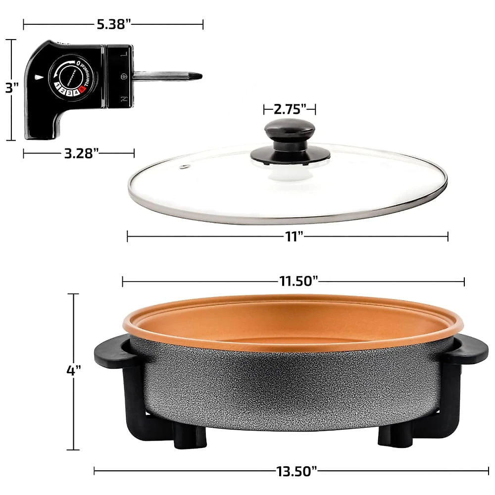Frigideira Elétrica OVENTE de 30 cm com Revestimento Antiaderente, 1400W, Controle de Temperatura Ajustável e Tampa de Vidro Temperado