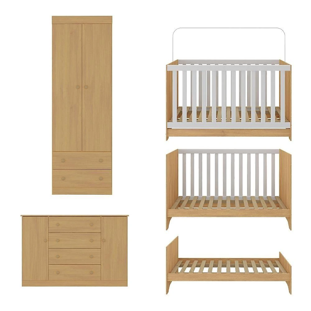 Quarto De Bebê Completo Com Berço Americano 3 Em 1 Encanto Multimóveis MP4593 Madeirado