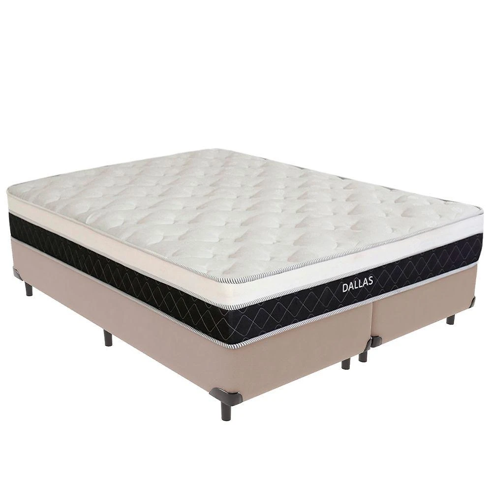 Cama Box Queen Dallas Euro Pillow Molas Ensacadas Tecido Sintético Bege Vtech