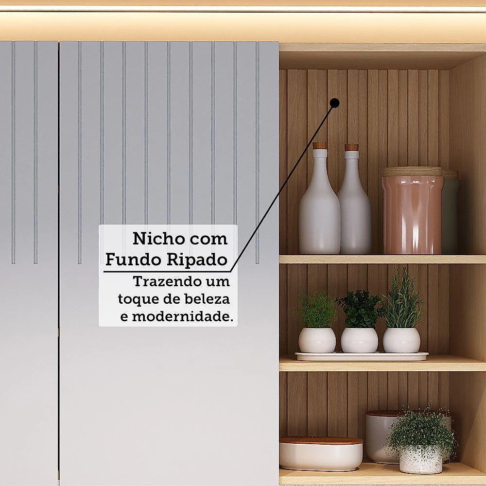 Cozinha Completa 14 Portas 2 Gavetas MDF 310CM Carvalho e Cinza Cristal Aura