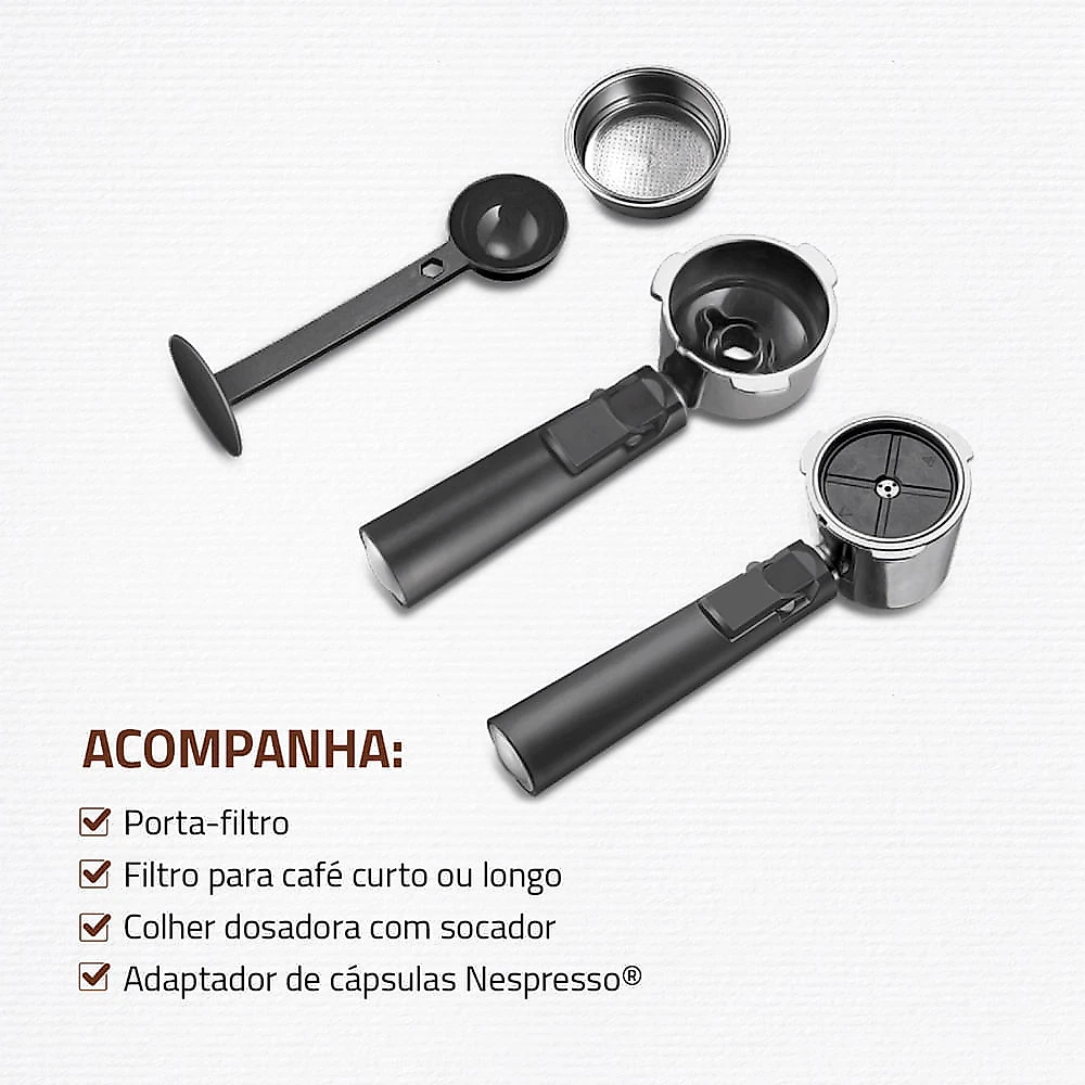 Cafeteira Espresso Dolce Crema 20 Bar Mondial Preto/Inox 1200W - C-21-E-CNP 110