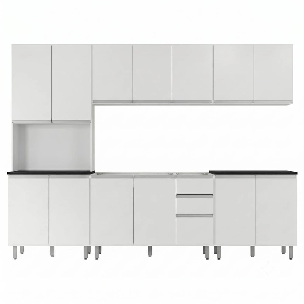 Cozinha Modulada Evidence 6 Módulos sem Porta sem Gaveta MDP 280CM Branca com Pés Reguláveis Poliman