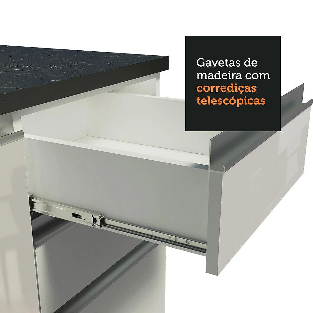 Armário de Cozinha Completa Canto 100% MDF Madesa Acordes XA419001 (Sem Tampo) Portas Branco Brilho Branco