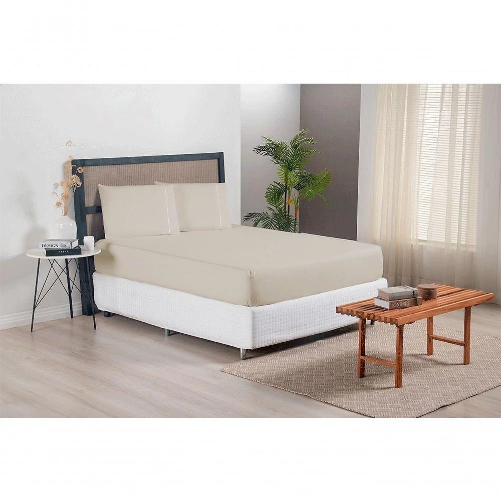 Jogo De Lençol Versatile Ponto Palito Simples 3 Peças Casal Micropercal cáqui