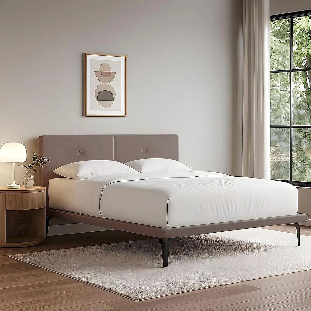 Cama Japonesa Toquio King Com Cabeceira Almofada Linho Marrom