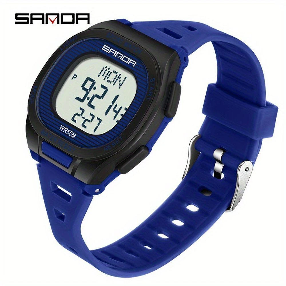 Relógio Eletrônico Multifuncional Sanda Digital Silicone com Alarme Azul 5CM