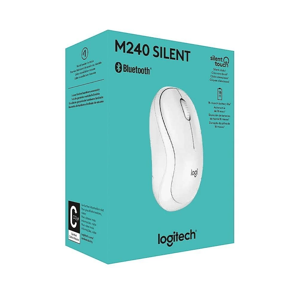 Mouse Sem Fio Logitech M240, Bluetooth, Clique Silencioso, Design Ambidestro Compacto, Branco - 910-007116