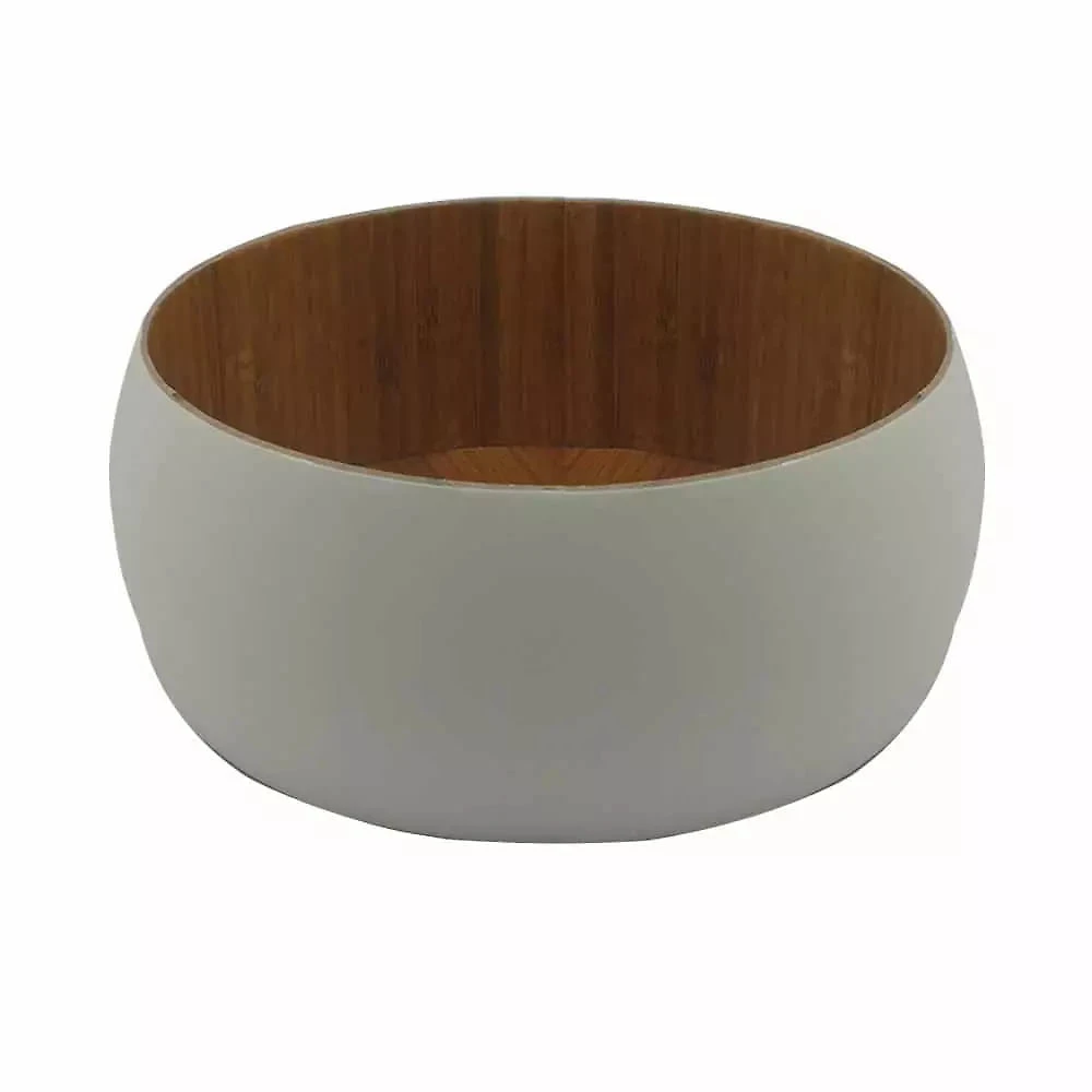 Saladeira em Bambu Ecológico com Revestimento Branco Casa Ambiente Redonda 10cm