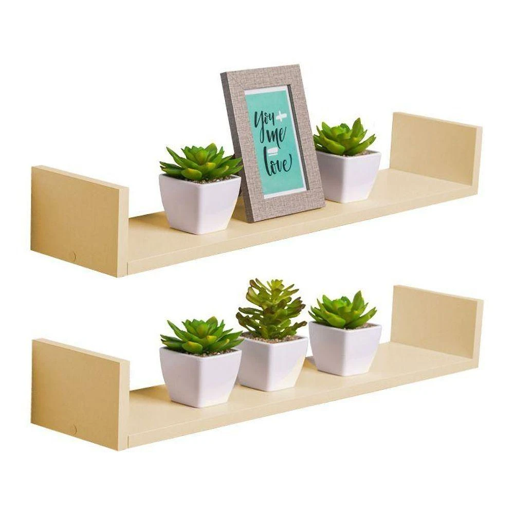 Prateleira Kit 2 U 70X15CM MDP Fixação Embutir Invisível Organizador Fosco Bege Claro Mercado