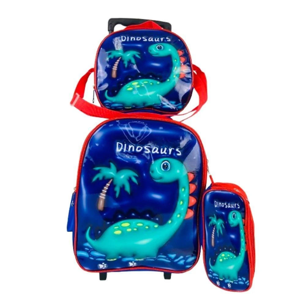 Kit Mochila Infantil com Rodinhas Impermeavel com Lancheira Termica e Estojo Dinossauro