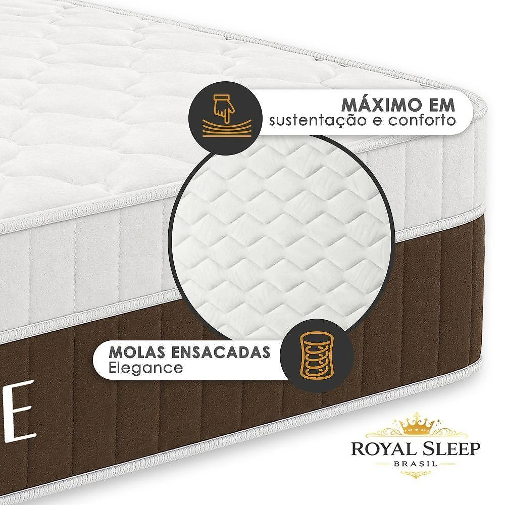 Cama Box com Colchão Queen Elegance Pillow Top Molas Ensacadas Tecido Branco Royal