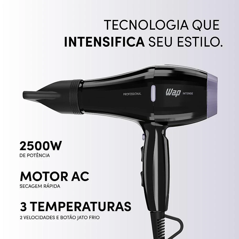 Secador de Cabelo Intense Pro WS2500 2500W Infra Ionic Preto e Cinza WAP 110V