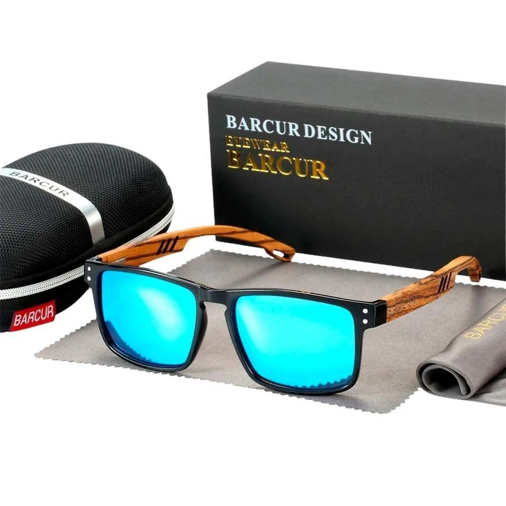 Óculos de Sol Barcur Design Marca de Madeira Zebra Azul em Policarbonato e Madeira de Zebra Azul