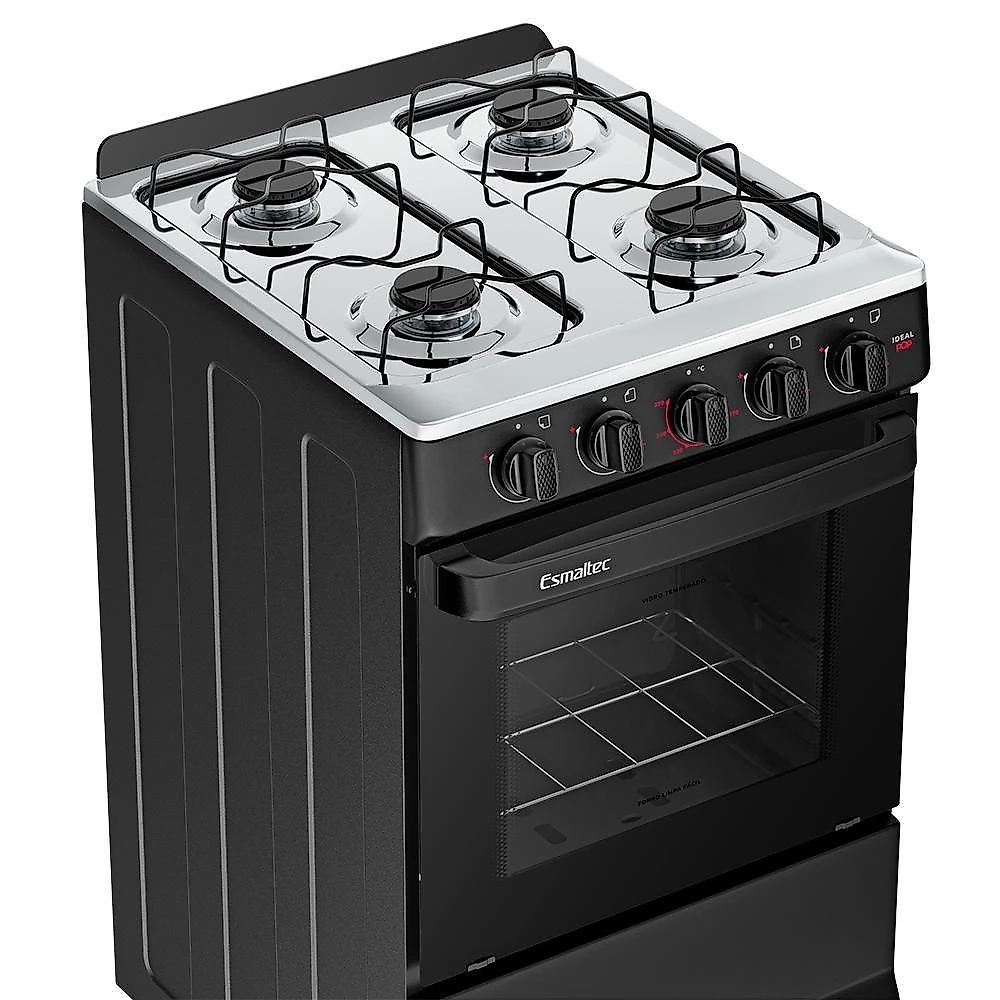 Fogão Esmaltec Ideal Pop 4 Bocas Preto Com Forno Limpa Fácil