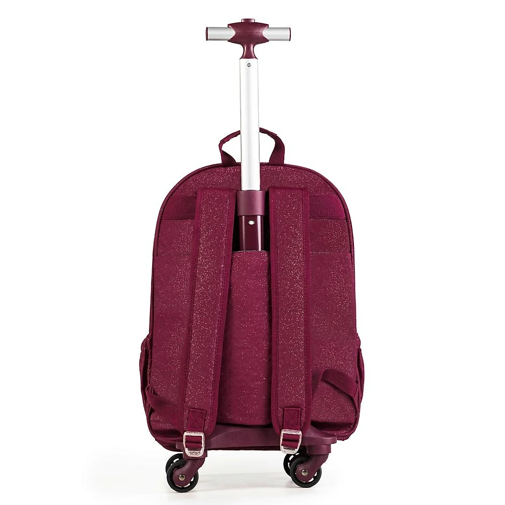 Mochila Escolar Juvenil com 4 Rodinhas Crinkle Glitter Vinho Vinho