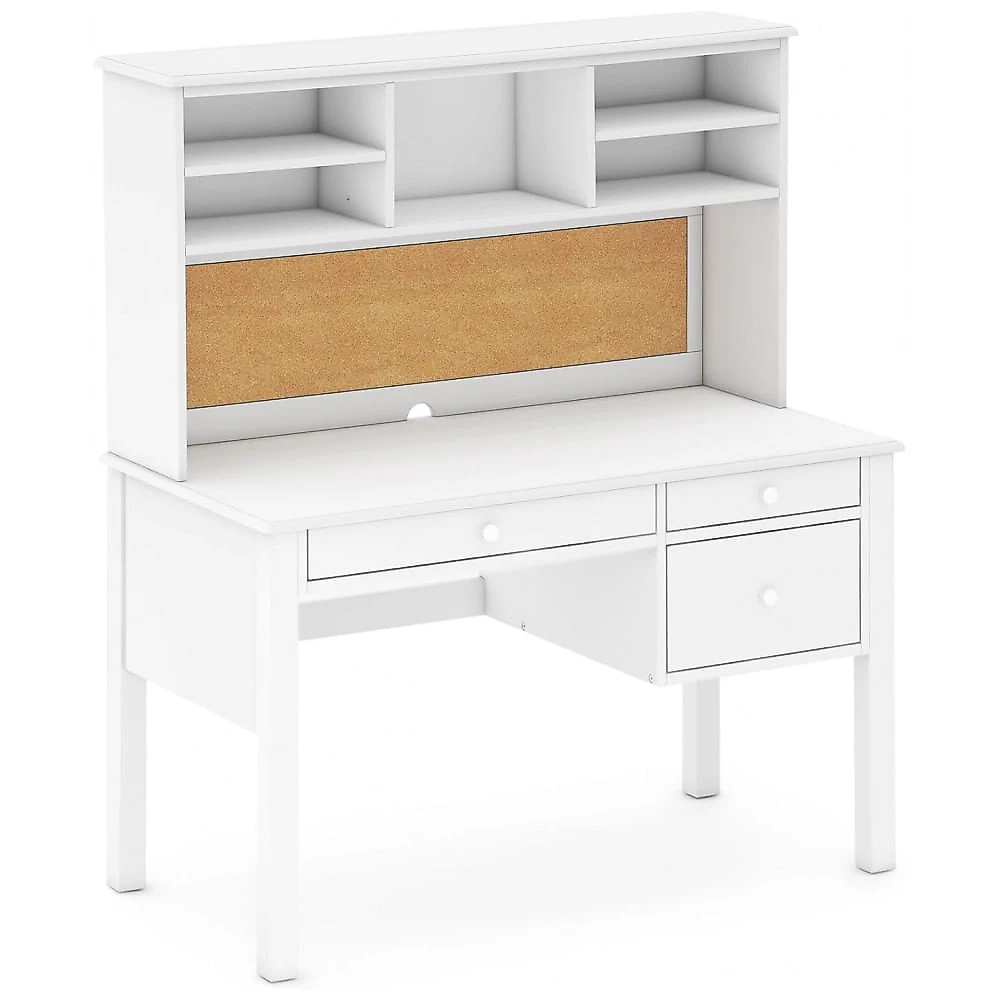 Escrivaninha infantil com hutch e cadeira Guidecraft Madison Branco em madeira com 3 gavetas e nichos 112cm