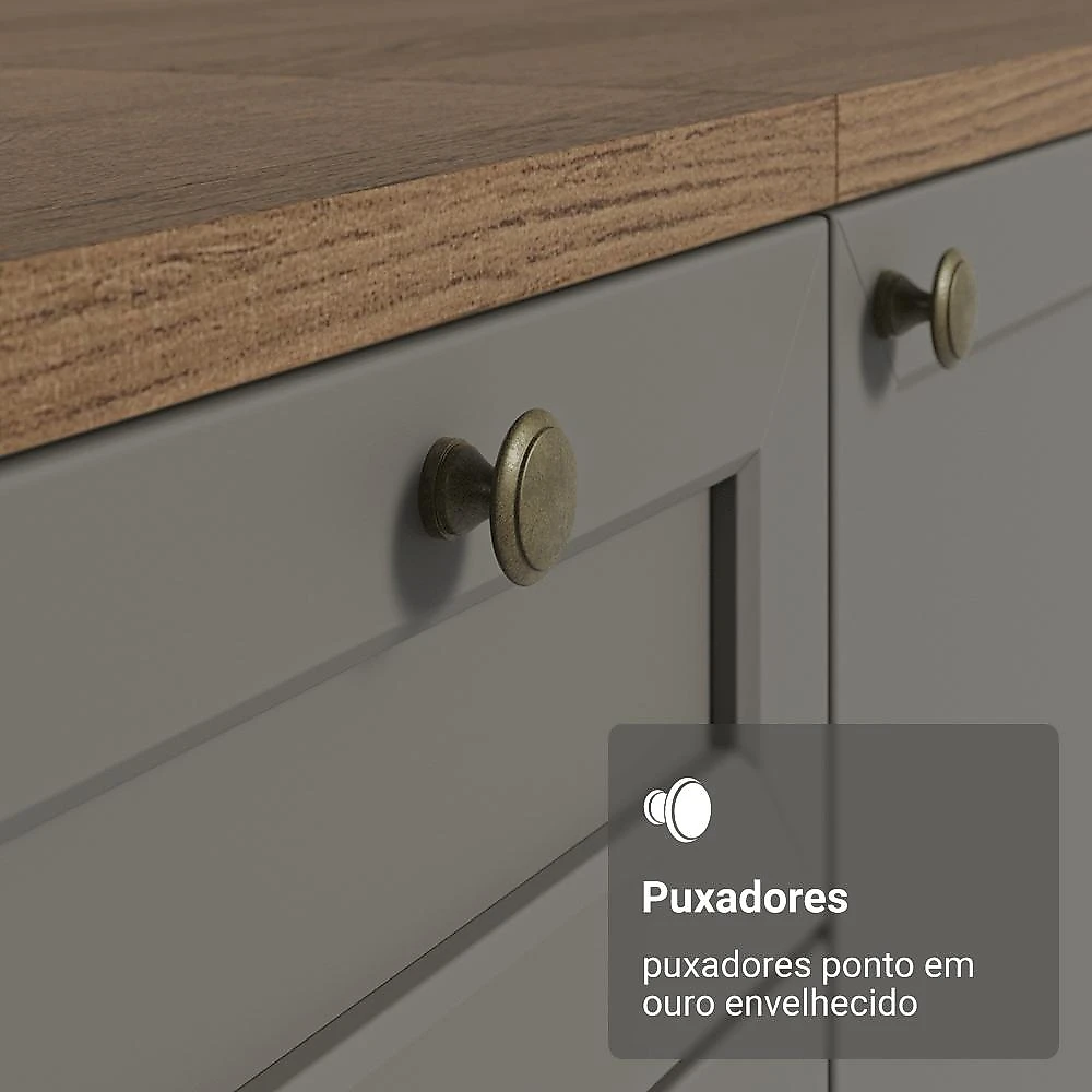 Armário de Cozinha Completa de Canto 549 cm Rustic/Cinza Vik Madesa 01