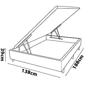 Base Box para Colchão de Casal MGA Lift Cotton com Baú e Pistão à Gás - 39x138x188cm Cinza