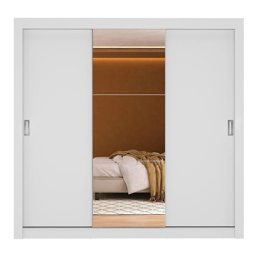 Guarda-Roupa Casal Multimóveis Barcelona 3 Portas de Correr com Espelho CR35402 Branco