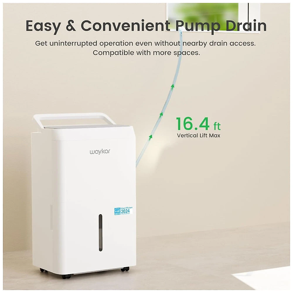 Desumidificador Waykar 70,97 Litros Energy Star com Bomba para Grandes Ambientes de até 666 metros quadrados - Casa, Porão, Comercial e Industrial
