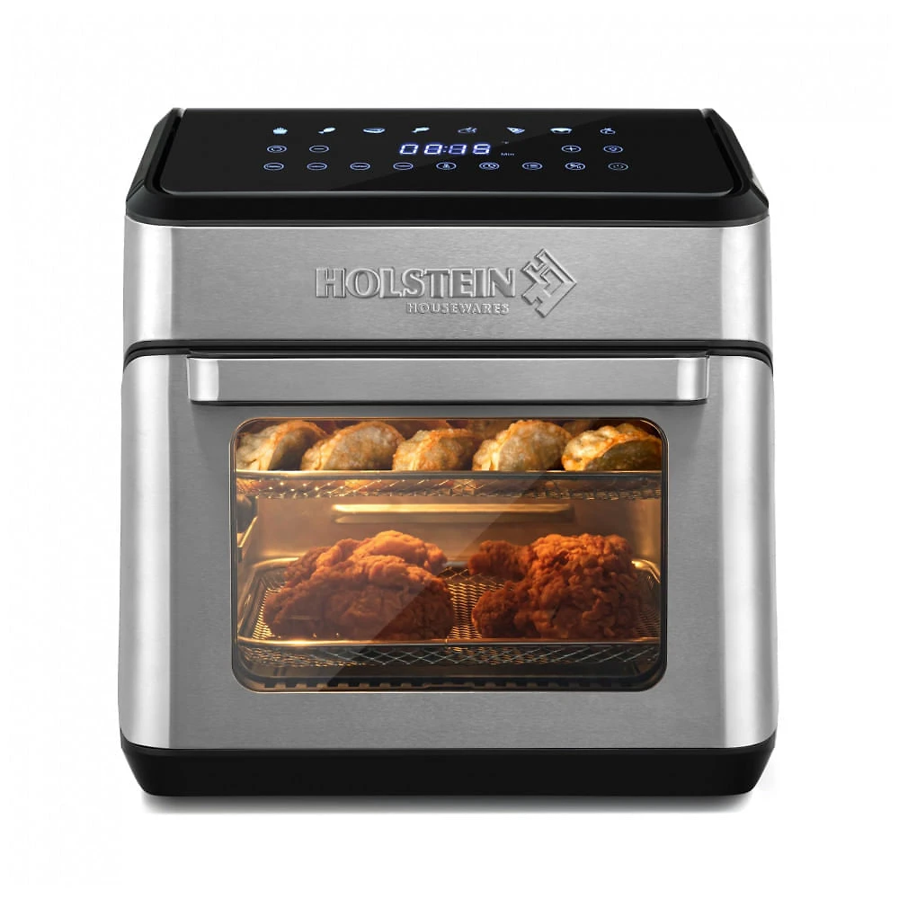 Fritadeira Elétrica Digital Holstein Housewares Preta e Aço Inox 8 em 1 12L Janela de Visualização 1500W 120V, Modelo HH-09114024SS