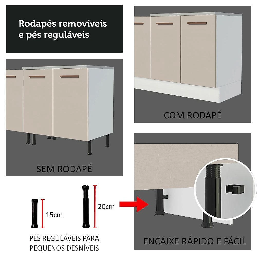 Kit com 2 balcões e 2 armários aéreos multiuso 200cm branco/crema agata madesa