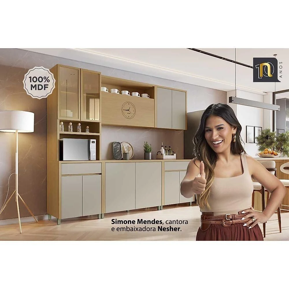 Cozinha Modulada Condessa Paneleiro Condessa Com 4 Portas E 1 Gaveta 70cm Carvalho Cinza