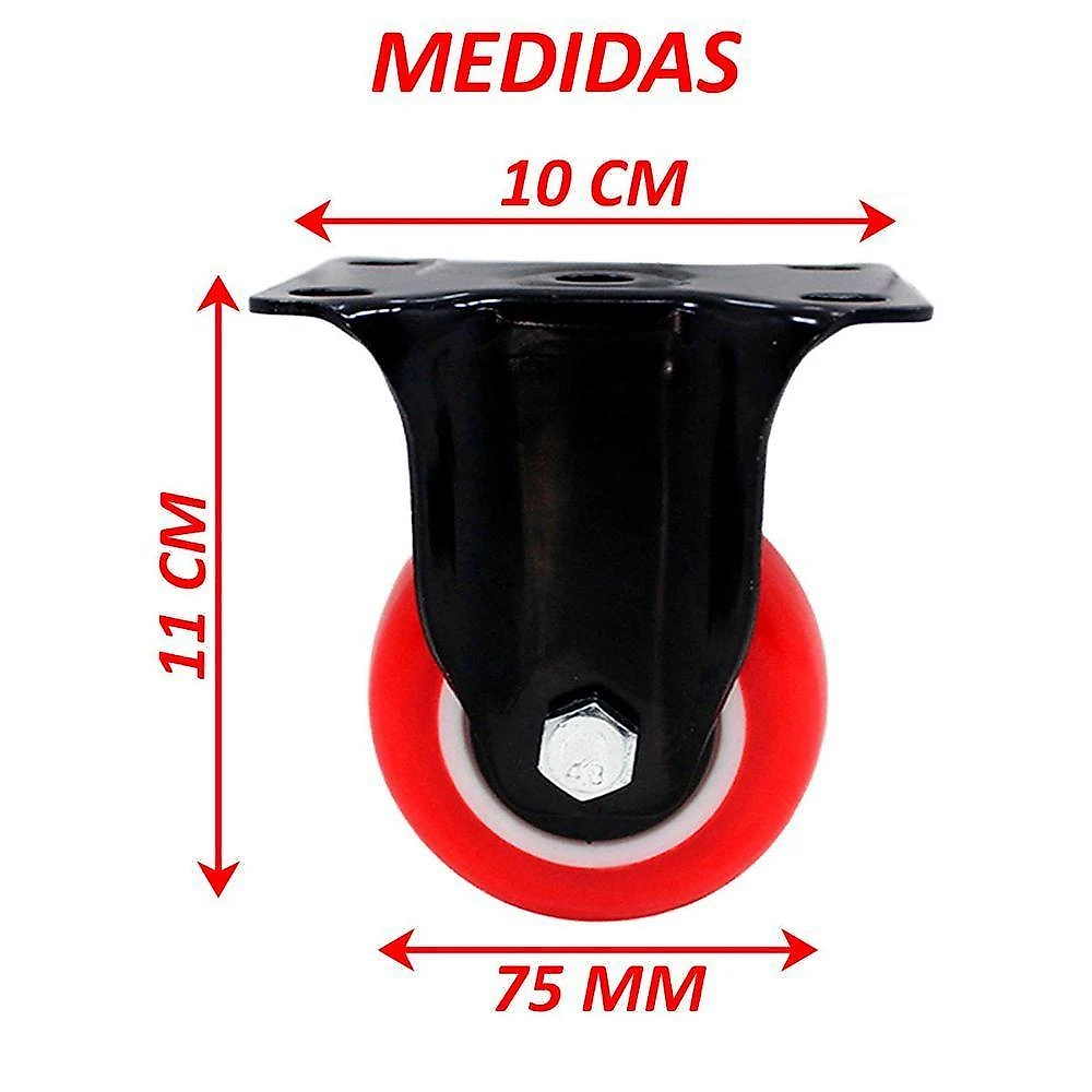 Kit 6 Rodízio Outras Marcas Reforçado para Móveis Universal 75x32mm Poliuretano Vermelho