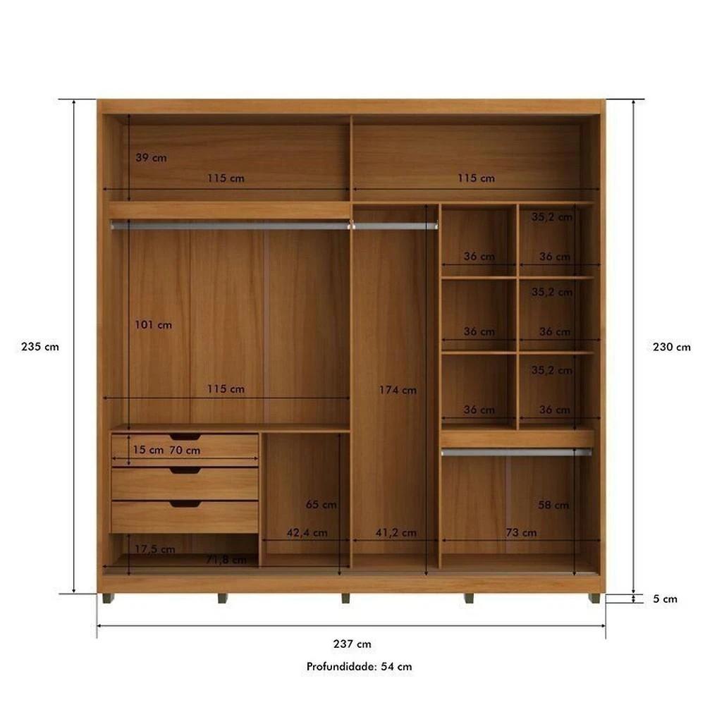 Quarto Casal com Guarda-Roupa 2 Portas de Correr, Cômoda e 2 Mesas de Cabeceira Malthus Nature