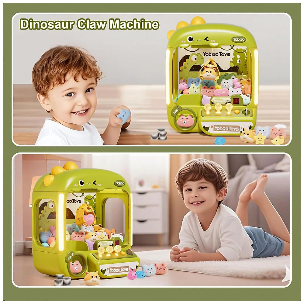 Máquina de Garra Dinossauro Vanvimen 64 PCS Grande para Crianças, Arcade Mini Vending Game com Brinquedos e Doces, Som e Luzes