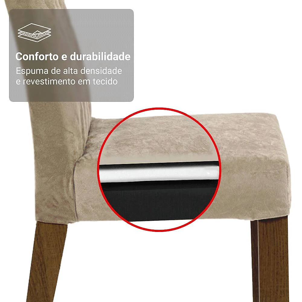 Conjunto Sala de Jantar Tampo de Vidro 4 Cadeiras Rustic/Crema/Imperial Sálvia Madesa