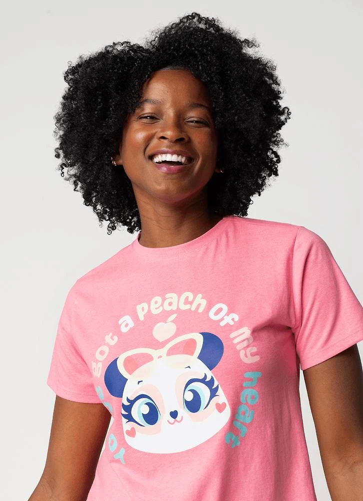 Pijama manga curta feminino panda romântico