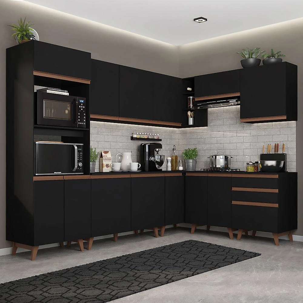 Cozinha completa de canto madesa reims 462001 com armário e balcão - preto