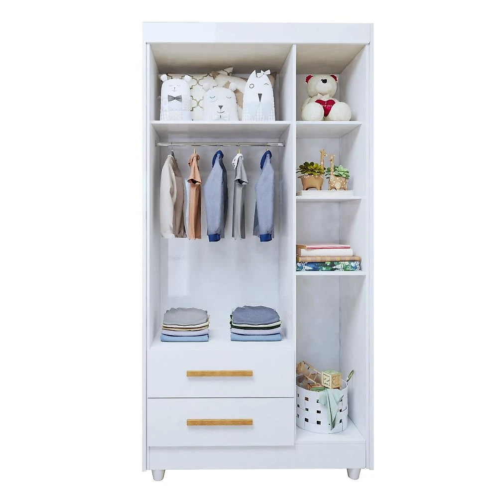 Quarto de Bebê Completo com Cômoda, Mini Berço com Colchão e Guarda Roupas Lila Branco