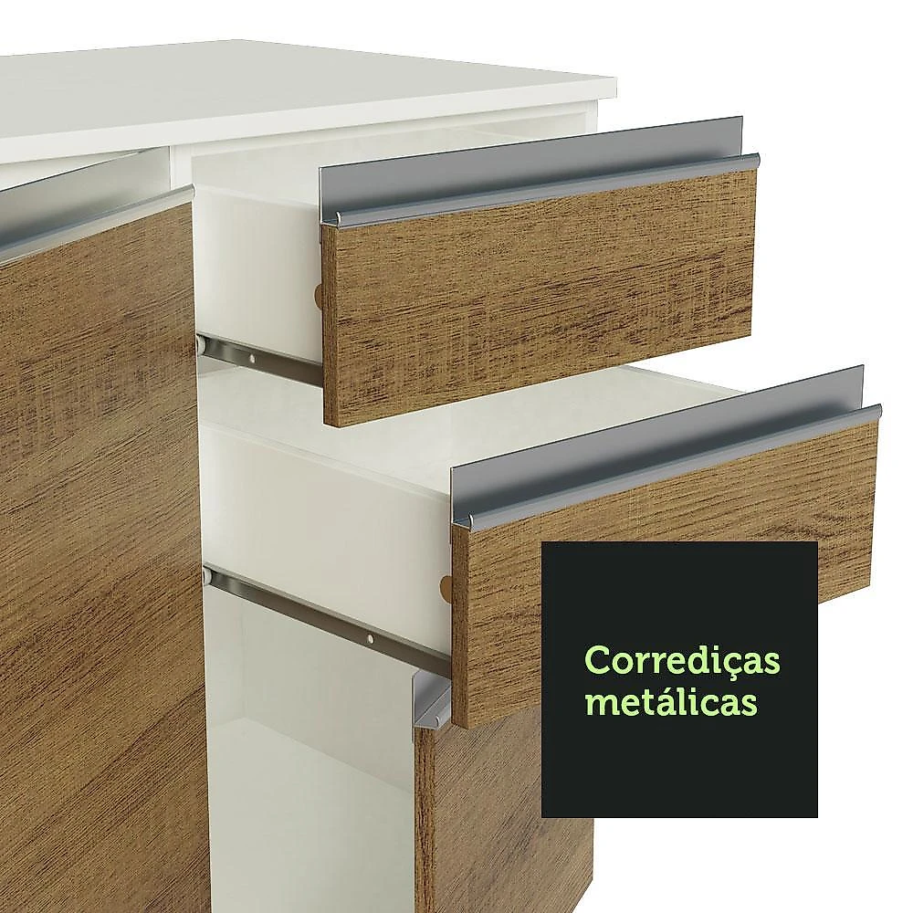 Armário de cozinha completa 100% mdf 300cm frentes smart madesa 02 branco