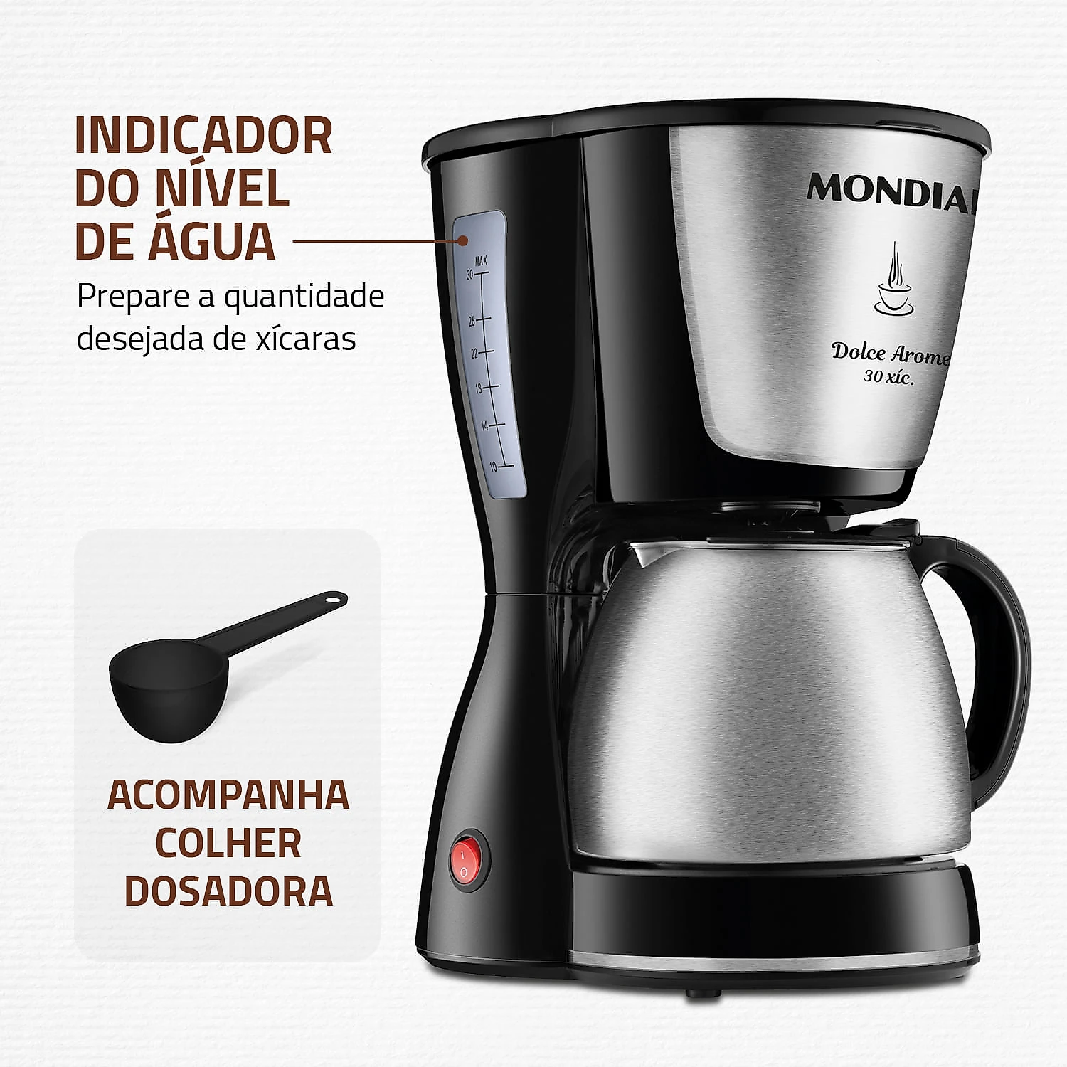 Cafeteira Elétrica Mondial Dolce Arome C-37JI-30X CAFETEIRA-127V-PRETO/INOX