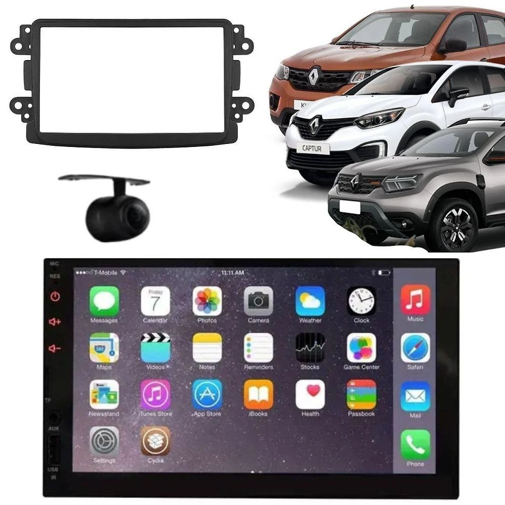 Central Multimídia Automotiva 2 DIN MP5 Player 7 Polegadas Preto com USB Bluetooth Câmera de Ré