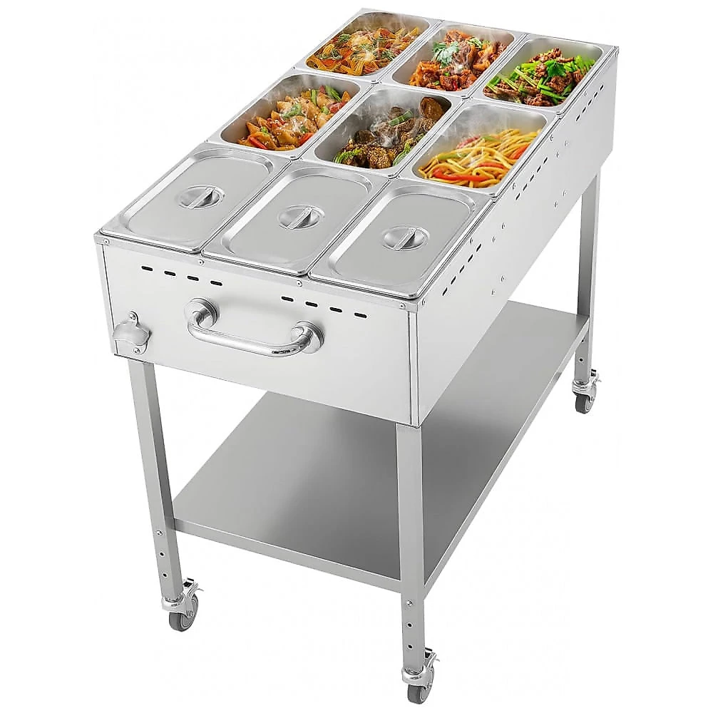 Mesa Aquecedora a Gás VEVOR GBW-9 9 Cubas Inox Rodízios Válvula de Drenagem Uso Externo